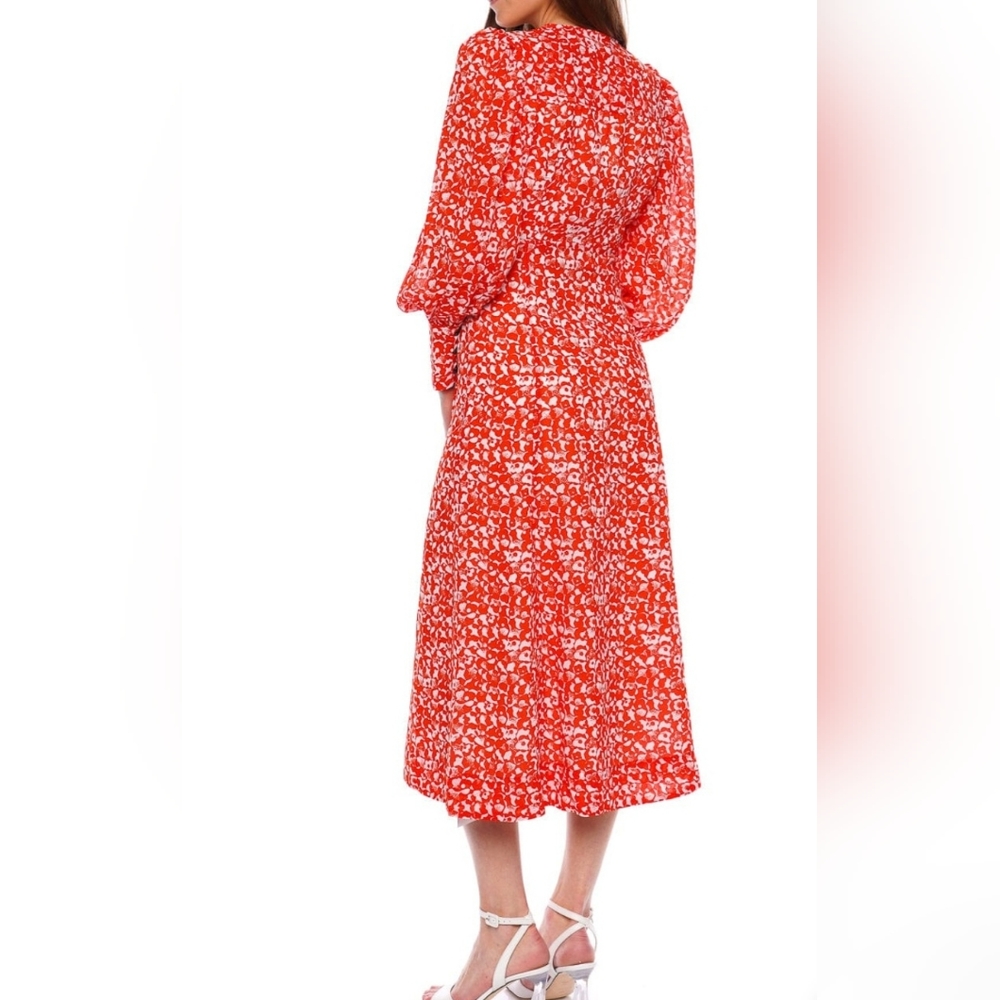 GANNI ORANGE FLORAL MIDI DRESS SZ 40 US 8 - Picture 12 of 12